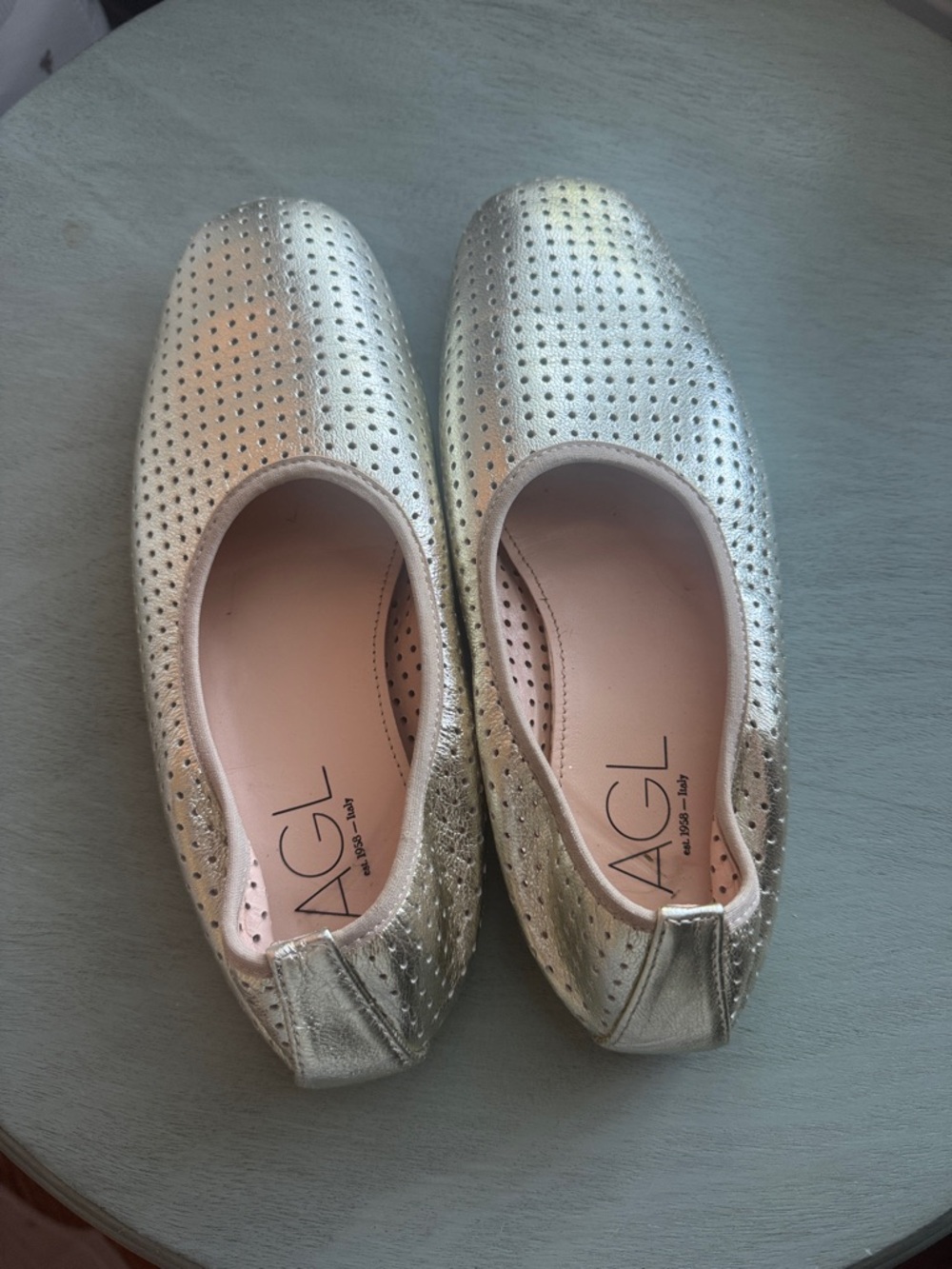 AGL Gold Perforated Leather Ballet Flats